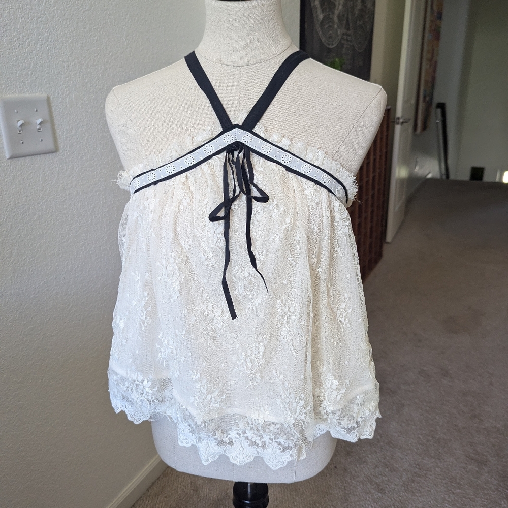 Fp lace top hearts content cross back